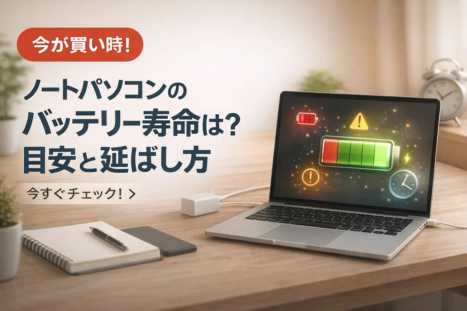 【2026年最新】ノートパソコンのバッテリー寿命は？目安と延ばし方