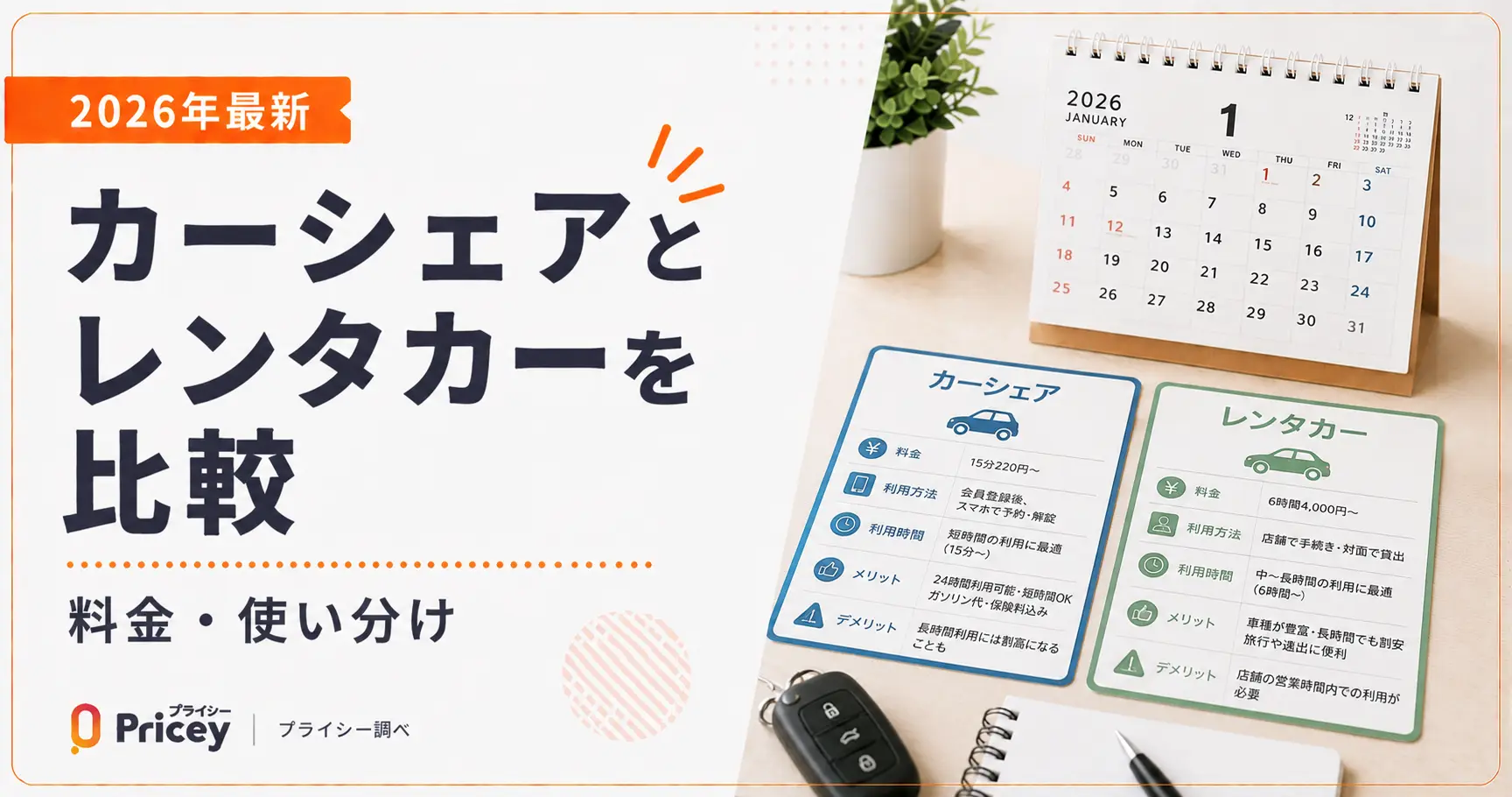 【2026年最新】カーシェアとレンタカーを比較│料金・使い分け
